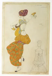 Jelmeztervezés a három odaliszk egyikéhez a Scheherazade számára, 1910 (guache)